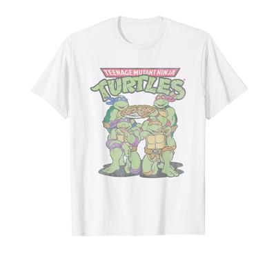 Teenage Mutant Ninja Turtles Eating Pizza Vintage Group Shot T-Shirt