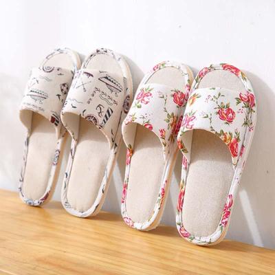 Damen Sommer Leinen Reisehausschuhe - Schaumstoffsohle Indoor Schuhe für Zuhause und Gäste