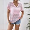 Summer Women's Holiday Style Solid Colour Fashion Loose Lace V-Neck Bat Short Sleeve T-Shirt