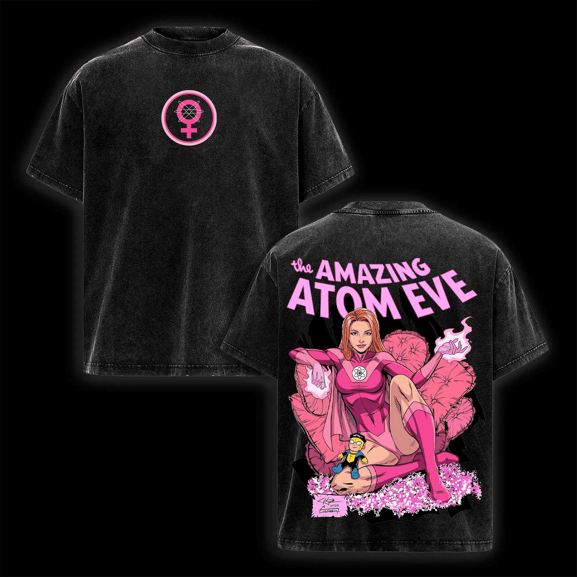 2026 Hot Sale Anime Invincible Atom Eve T-shirt for Men Women Clothing Vintage Washed Oversized T Shirt Summer Short Sleeve Cotton Tees Casual Tops L