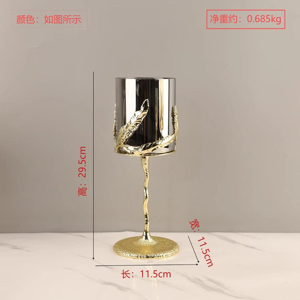 Metal Candle Holder Candelabrum Candlestick Clear Glass Golden Leaf Gold Candle Holders Candelabros Wedding Decoration