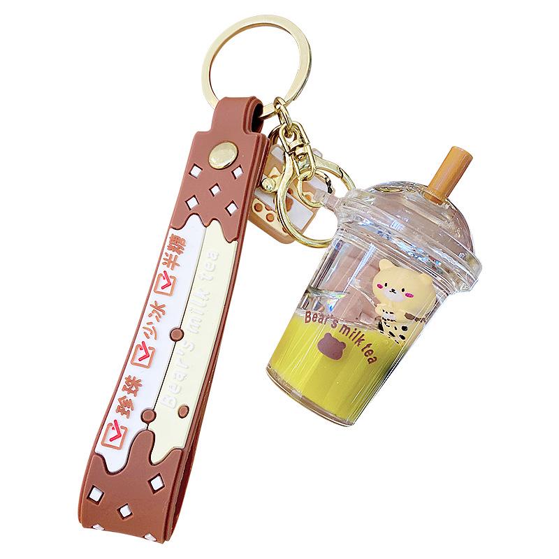 Pearl Milk Tea Bear Keychain - Cartoon Oil-Filled, Floating Liquid Pendant for Bags