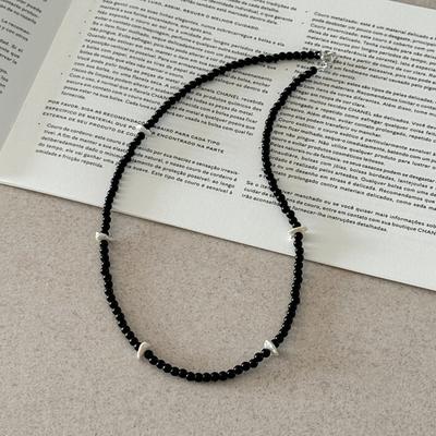 Berryoung / 925 Silver Onyx Freshwater Pearl Necklace