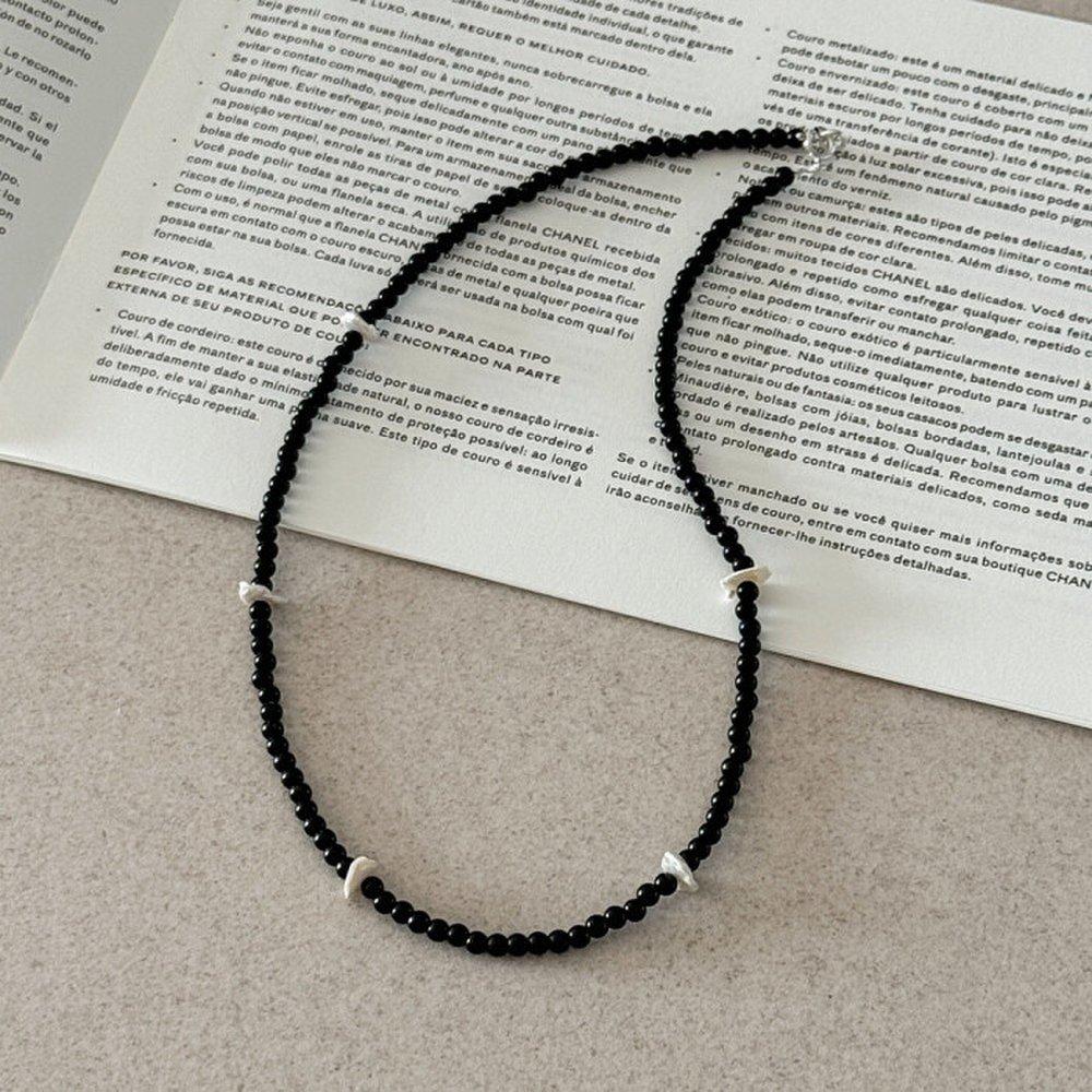 Berryoung / 925 Silver Onyx Freshwater Pearl Necklace