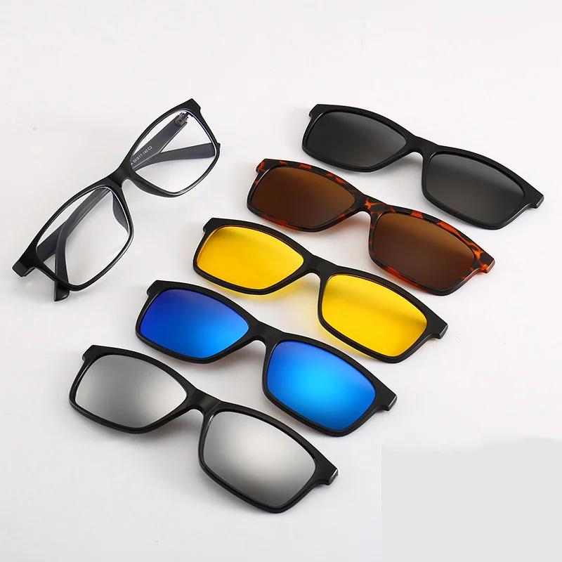 6 In 1 Magnetic Clip Sunglasses prescription Spectacles Men Women Polaroid Night Vision Lenses Glasses