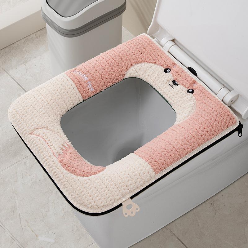 Universal Toilet Seat Cover Cute Fox Closestool Mat With Zippe Soft Warm Toilet Seat Cushion Bathroom Toilet Lid Accessories