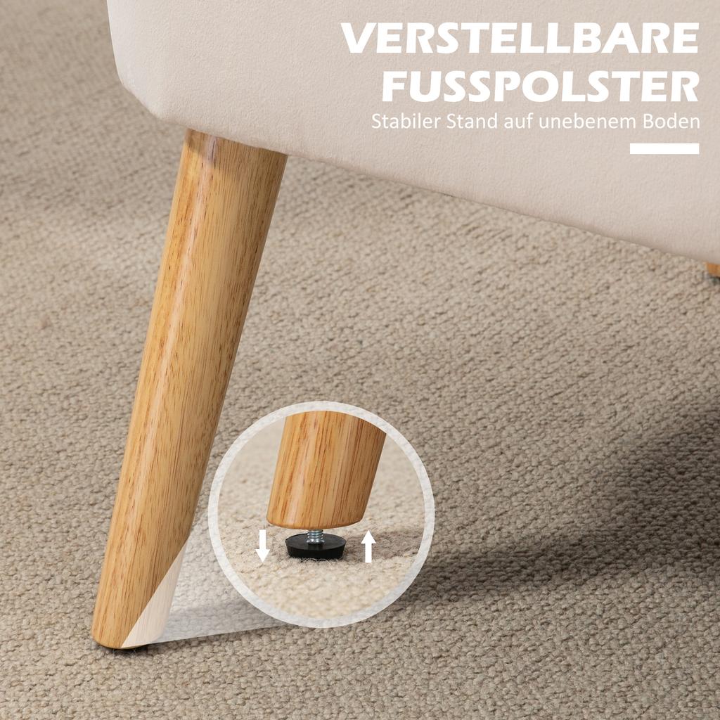 Sofa Retro Design 2-Seater Sofa, Wooden Legs, 117 Cm X 56.5 Cm X 77 Cm, Cream White
