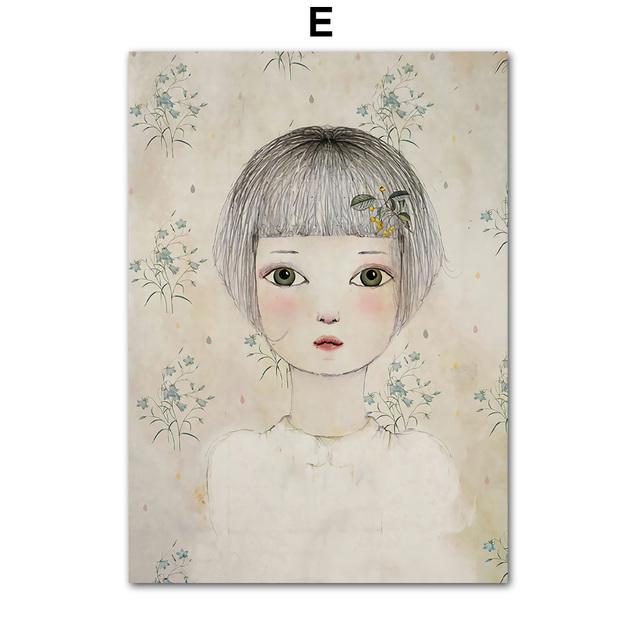 Mädchen Kaktus Blume Vogel Tier Wand Kunstdruck Leinwand Malerei Nordic Leinwand Poster Und Drucke Wand Bilder Baby Kinder Zimmer