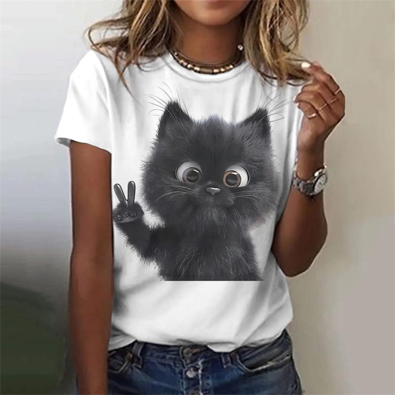 Novelty Women's Kawaii Cat 3D Print T-shirt Y2k Tops Female Trend Harajuku Clothing Girls Casual Fashion Short Sleeve T Shirts