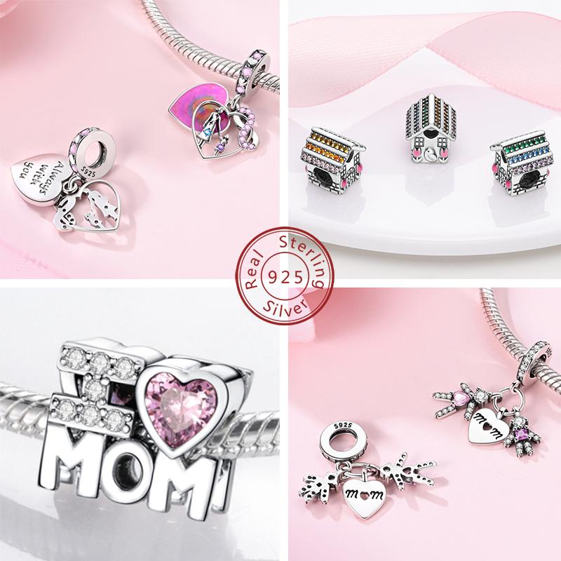 925 Silver Heart Beads DIY Jewelry Charms for Women Mothers Day Gift Bracelet Necklace Pendant