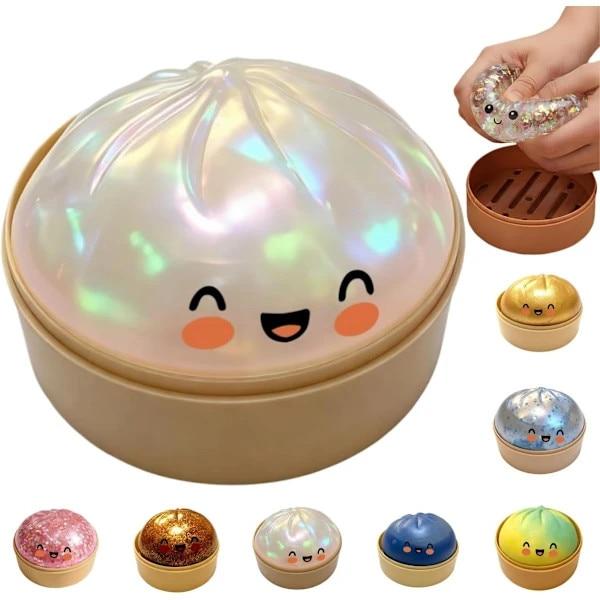 Sensorisches Stressabbau-Spielzeug Knödel Squishy 10cm Regenbogen Glitzer Perle Langsam Aufgehend mit Dampfgarer-Box für Kinder Erwachsene 1 Packung