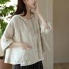 Retro Cotton and Linen Cardigan Women's Loose Spring and Summer Thin Casual Hooded Long-sleeved Sunscreen Short Jacket