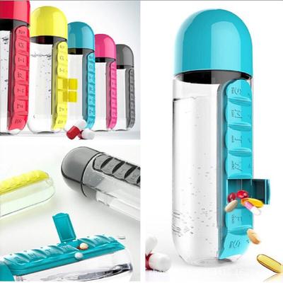 2 In 1 Water Bottle with Weekly Box Organizer Outdoor Capsule Shape Large Capacity Portable Cup