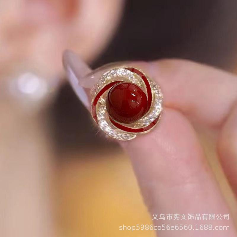 

Exquisite red pearl stud earrings women s high sense niche fashion light luxury earrings women s simple and elegant temperament earrings women