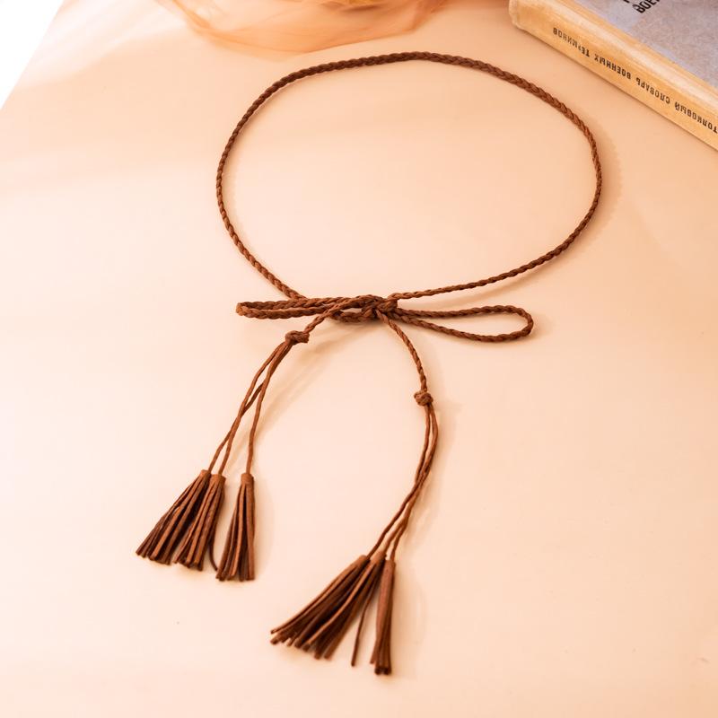 Cinto de Cintura Feminino Tecido com Borlas - Couro Nó Corda Fina Acessório Corset