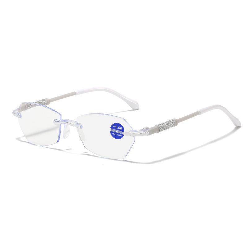 New Rimless Diamond Cutting Presbyopic Glasses Ladies Anti Blue Light Ultra Light Reading Glasses +1.0+1.5+2.0+2.5+3.0+3.5+4.0