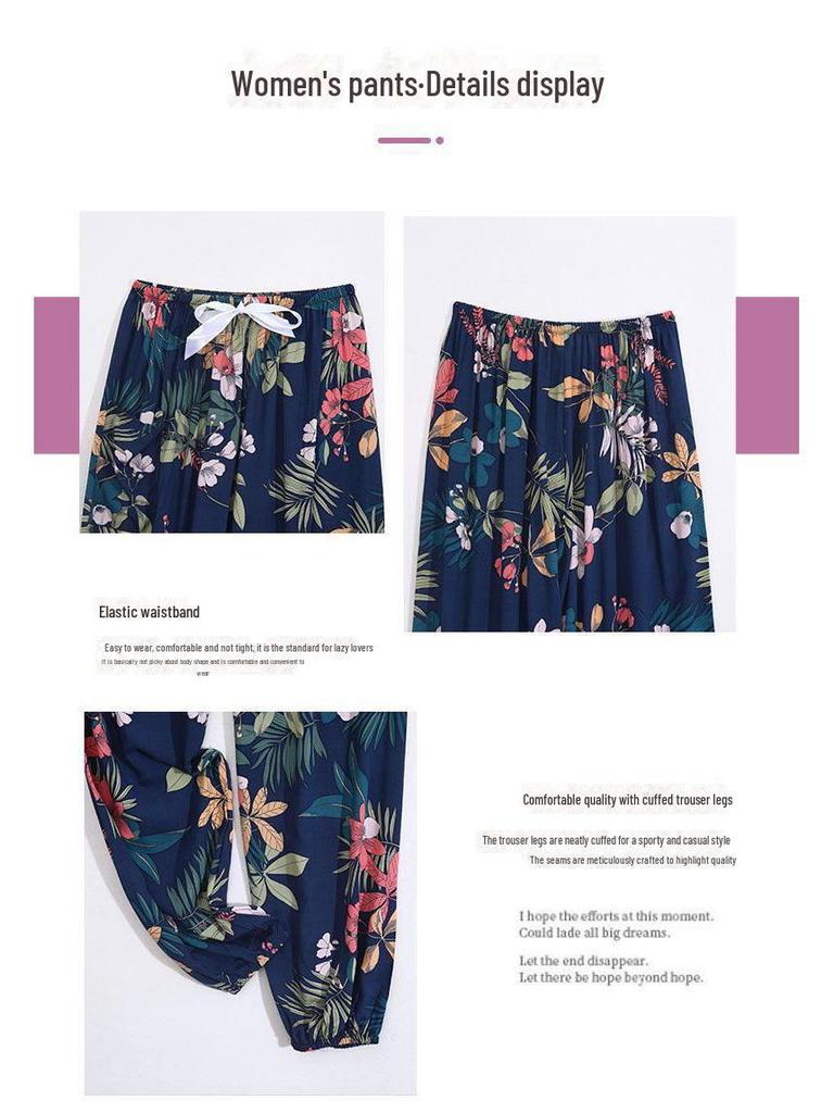 Pantaloni de vară pentru femei, din mătase, din bumbac, anti-țânțari, pentru plajă – pantaloni largi, casual de pijama
