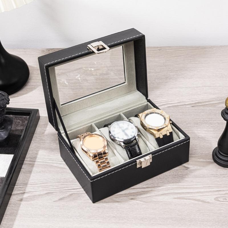 3 Watch Storage Box With Magnetic Closure Soft Velvets Lining PU Leather Organize Case For Jewelry And Accessories Travel Friendly Design