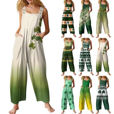 Kadın Günlük Tulumlar Jumpsuitler Ayarlanabilir Askılı Kolsuz Baskılı Rahat Tulumlar Cepli