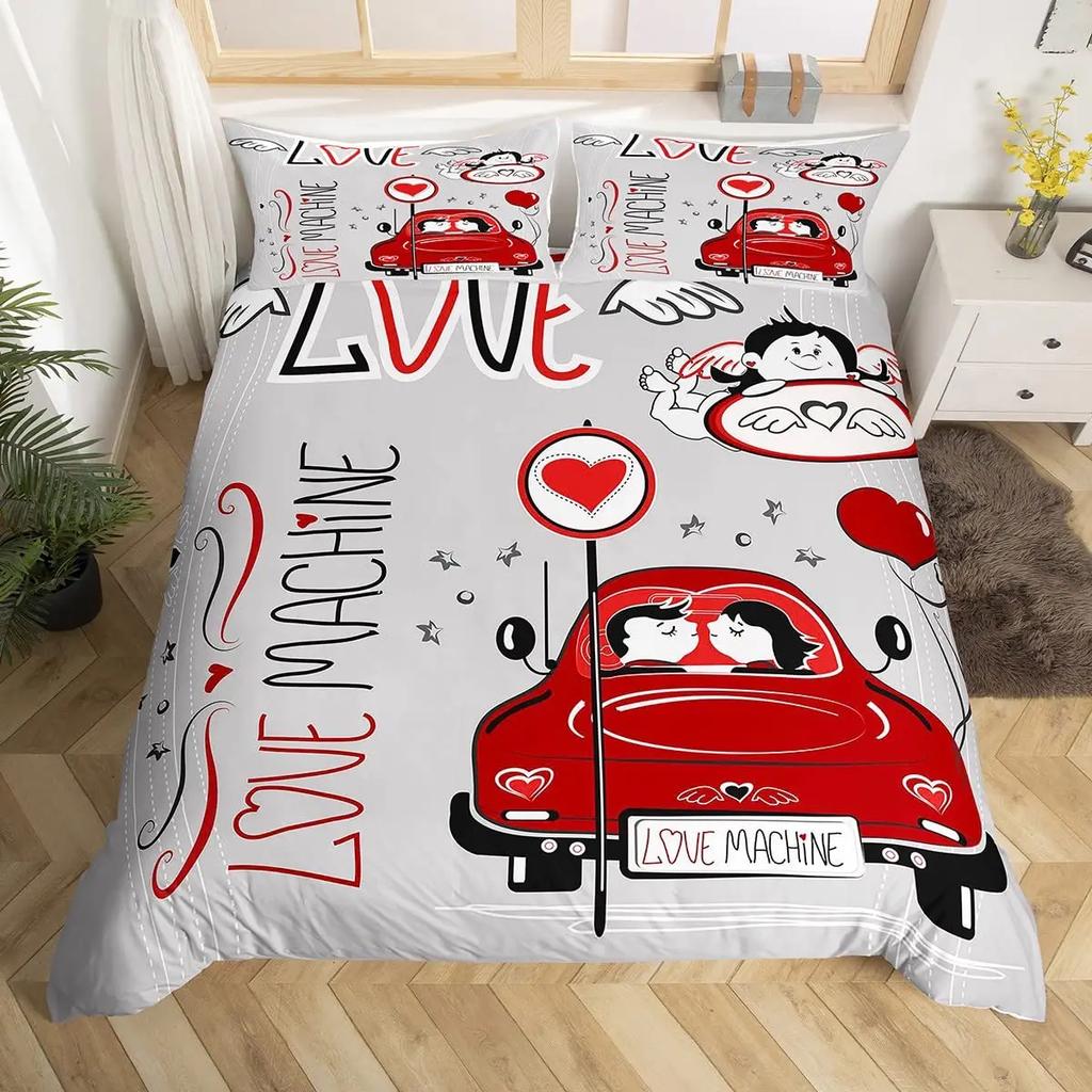Couple King Duvet Cover Love Birds Bedding Set Heart Tree Branch Comforter Cover Romantic Love Anniversary Polyester Quilt Cover