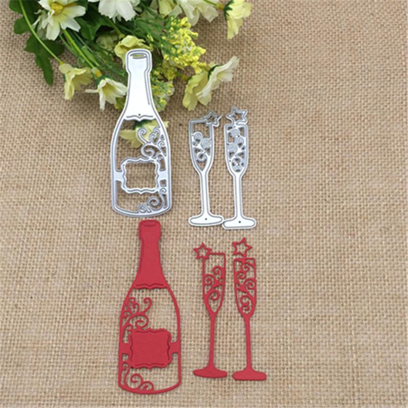 3pcs/set Wine Bottle Cup Metal Cutting Dies Stencil Scrapbooking Photo Album Card Paper Embossing