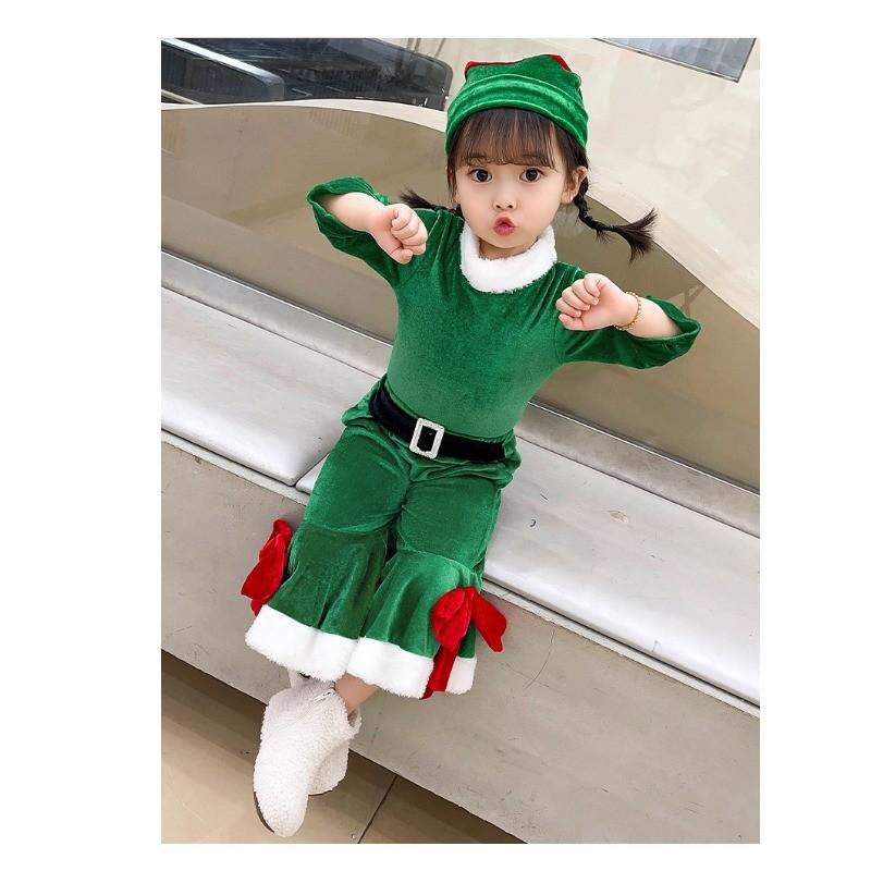 Kids Girls Boys Santa Claus Xmas Elf Top Pants Hat Sets Children Christmas New Year Cosplay Costumes Kindergarten Performance Role Play Outfit