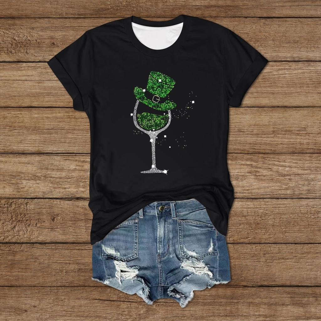 St. Patrick - Women's Casual Round Neck Short Sleeved Printed T-shirt Large Top