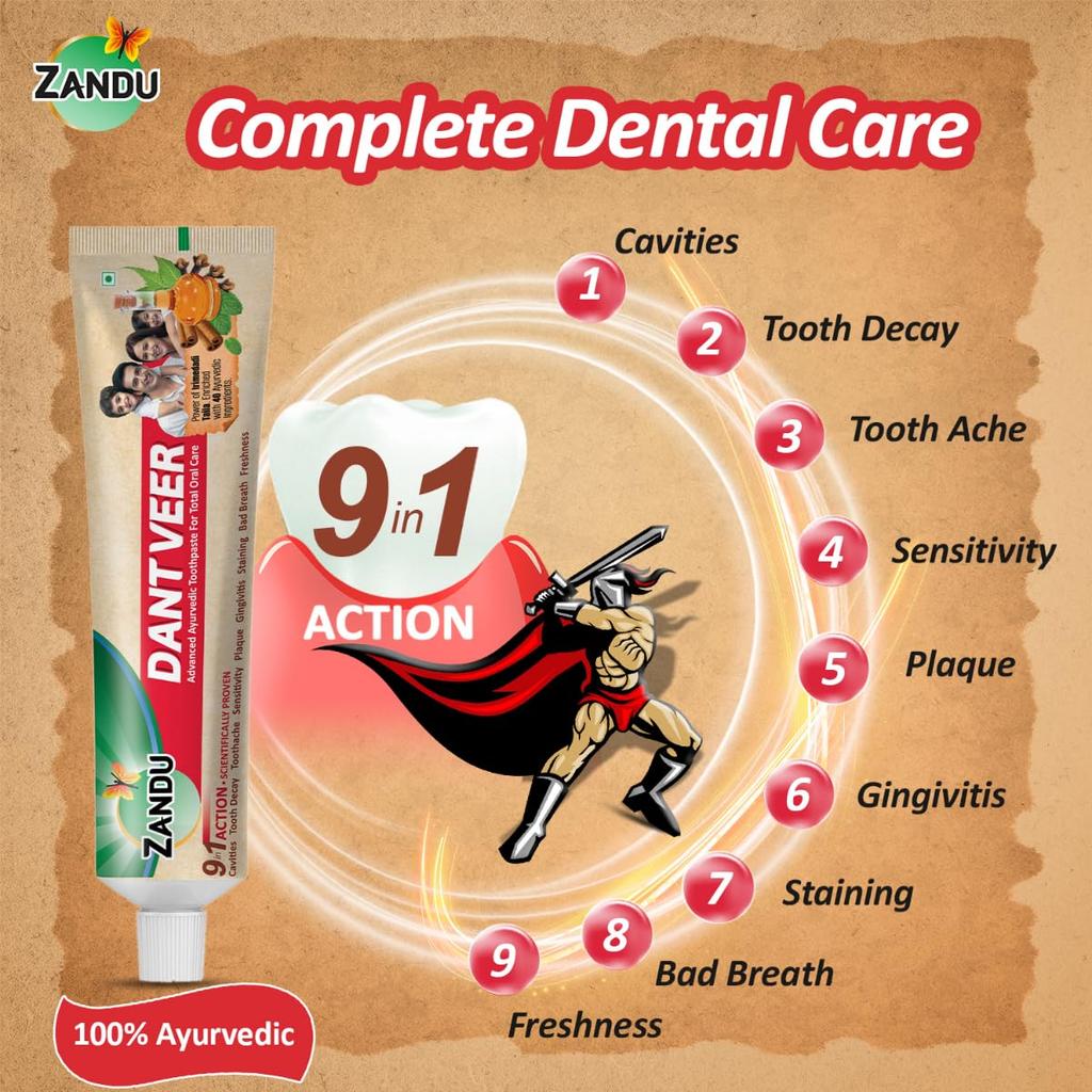 Zandu Dantveer Ayurvedic Toothpaste With Irimedadi Oil Herbal Oral Care Formula For Daily Teeth Cleaning And Fresh Breath 500 g
