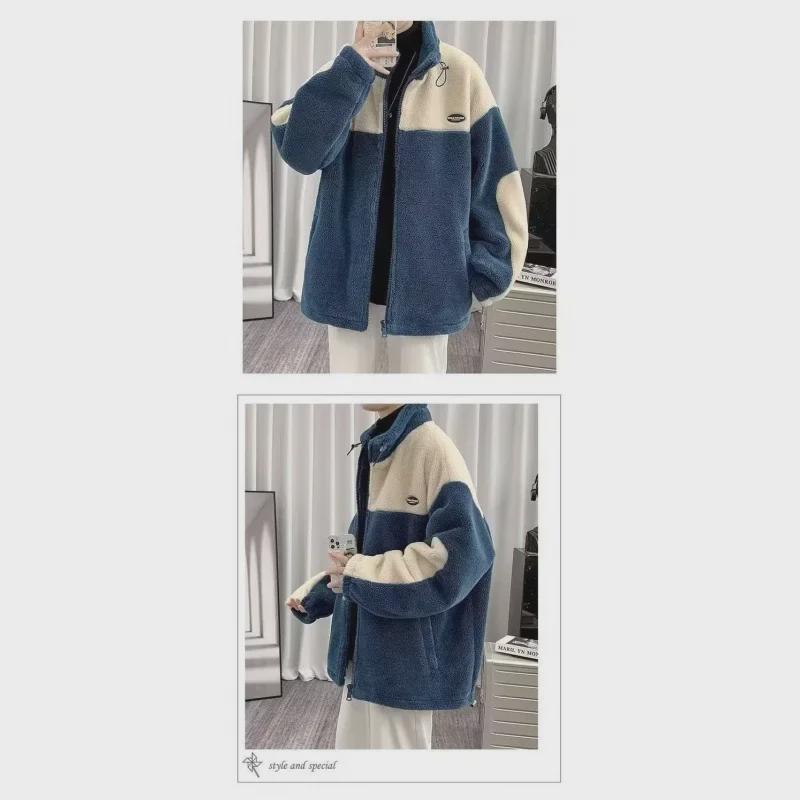 Men's Trendy Lambskin Jacket: Autumn/Winter Korean-Style Loose Workwear, Plus Velvet Thickened