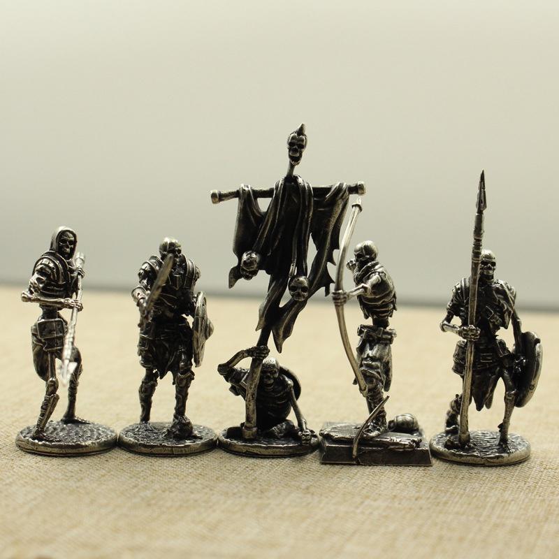 Copper Skeleton Legion Figurines Miniature Decoration Retro Metal Skull Soldier Army Statue Desk Toy Ornament