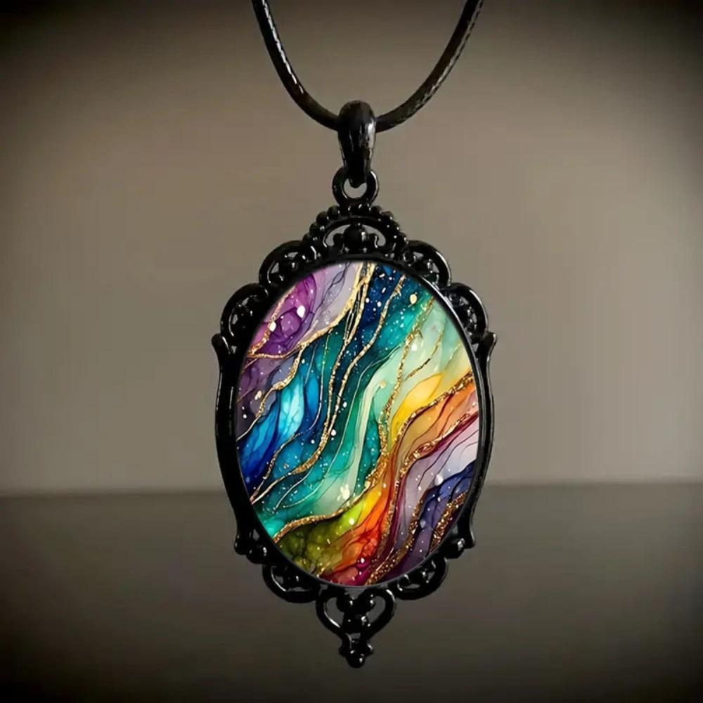 Gothic Retro Butterfly Suneye Life Tree Oval Pendant Black Leather Rope Necklace for Women Halloween Party Amulet Witch Jewelry