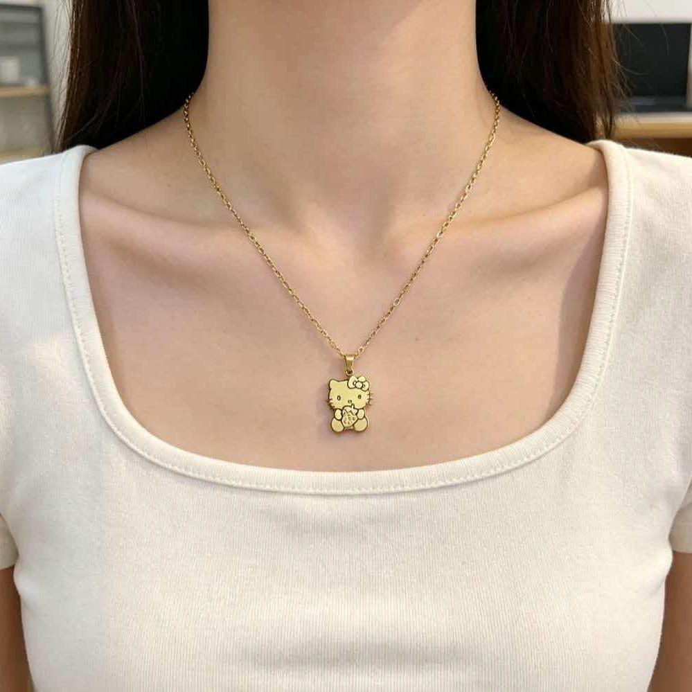 Personalized Cute Cat Necklace: Creative Titanium Steel, Fresh and Simple Clavicle Chain for Women, Versatile College Style