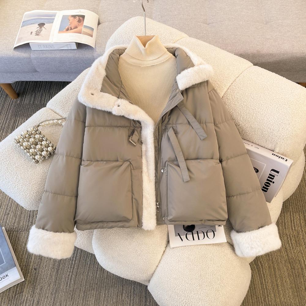 

Fur collar splicing loose Korean cotton-padded jacket 2025 winter new women s short down cotton-padded jacket M