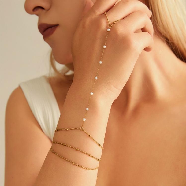 Hand Chain Bracelet with Rings Hand Chain Bracelet with Finger Rings Adjustable Chain Bracelet Hand Jewelry for Women