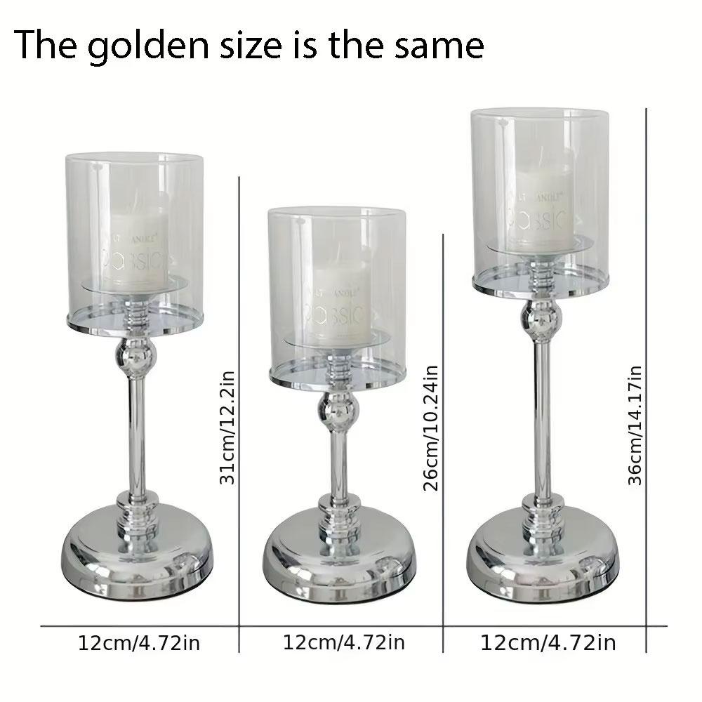 Luxury Wedding Decor Pillar Candle Container with Metal Base Tea Light Holder Glass Candle Holder Candlestick Birthday Gifts