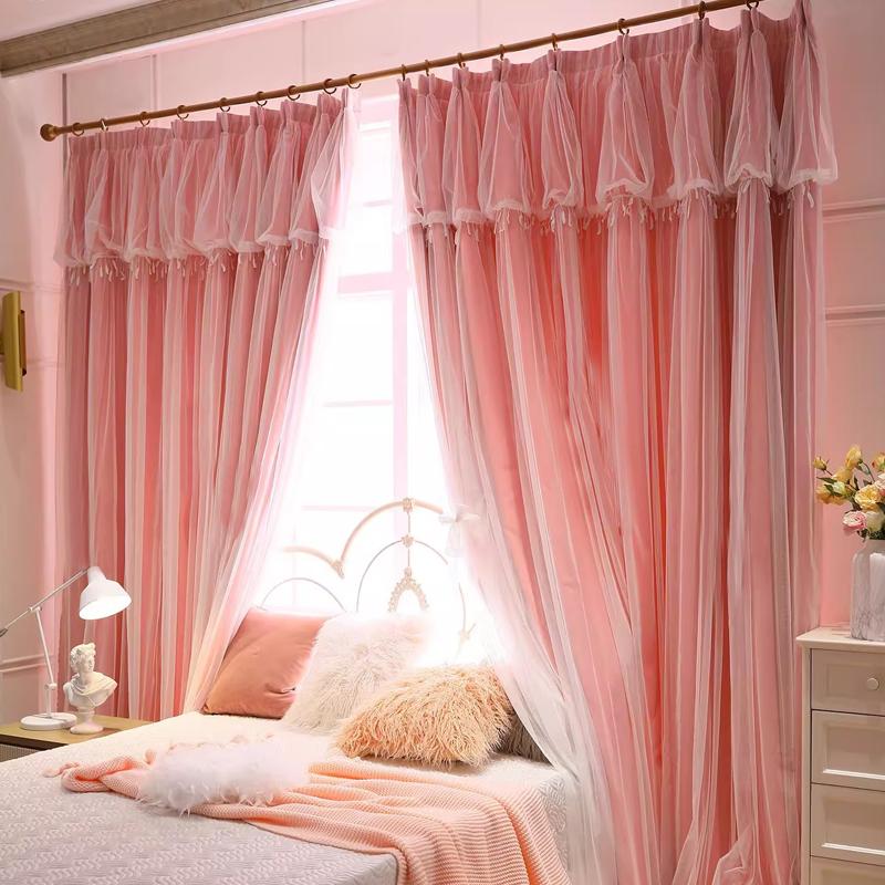 2 шт. Блэкаут-шторы в корейском стиле для гостиной, эркер, прозрачная ткань, двухслойные готовые блэкаут-шторы для спальни (132 x 160cm)2pcs&Hook