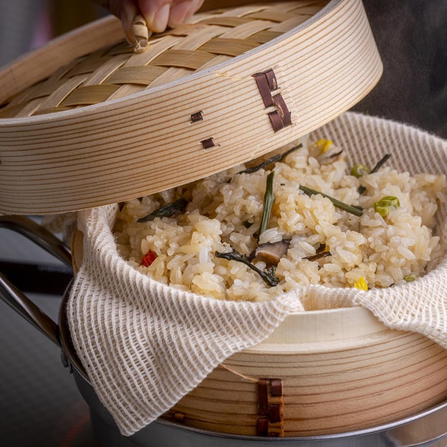 Cedar Chinese Steamer, 27cm, with Lid, 2-Tier Set, for Home and Commercial Use, Natural Wood