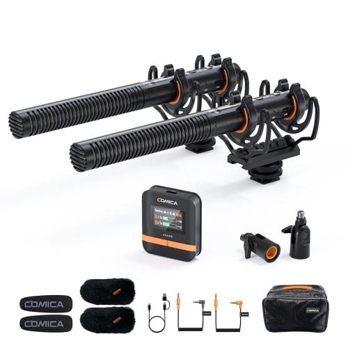 comica VM40 Combo Wireless Microphone, 2-Person Video Gun Microphone [32-Bit, 32GB Internal Recording, Super Cardioid] 2.4GHz Wireless + Wired Dual-Mo