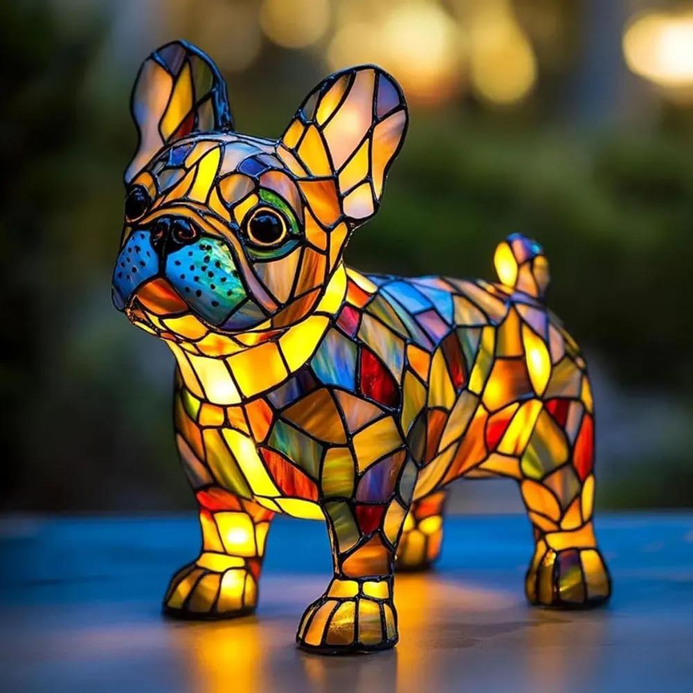 LED Animal Resin Table Lamp Dog Series Art Night Light 3D Stained Glass Cute Dog Bedside Lamp for Living Room Bedroom Decoration