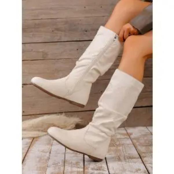 Invierno Nueva Moda Cremallera Lateral Botas Altas Retro Ante Suela Blanda Antideslizante Botas de Moda