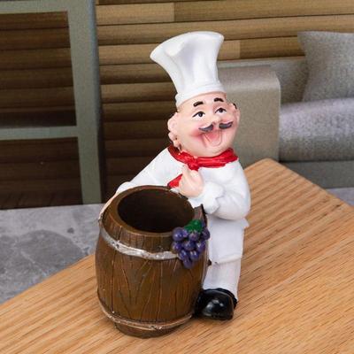 Charming Chef Theme Toothpick Holder With Wooden Barrel - Resin Material No Power Required Suitable For Home & Party Decoration