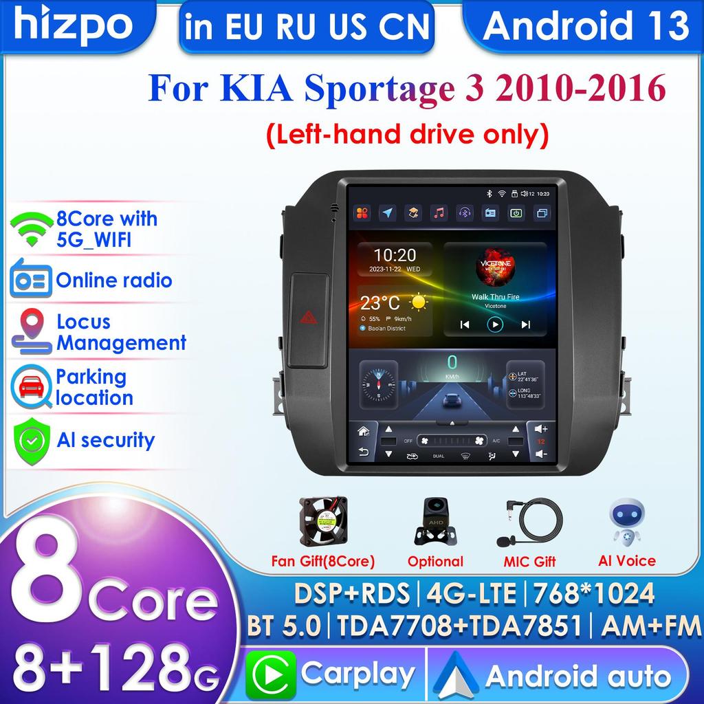 Carplay 4G-LTE 7862 DSP 9,7 Zoll 2Din Android Autoradio GPS für KIA Sportage 3 2010-2016 2015 Intelligenter Bildschirm Multimedia Autoradio SWC BT RDS Mic