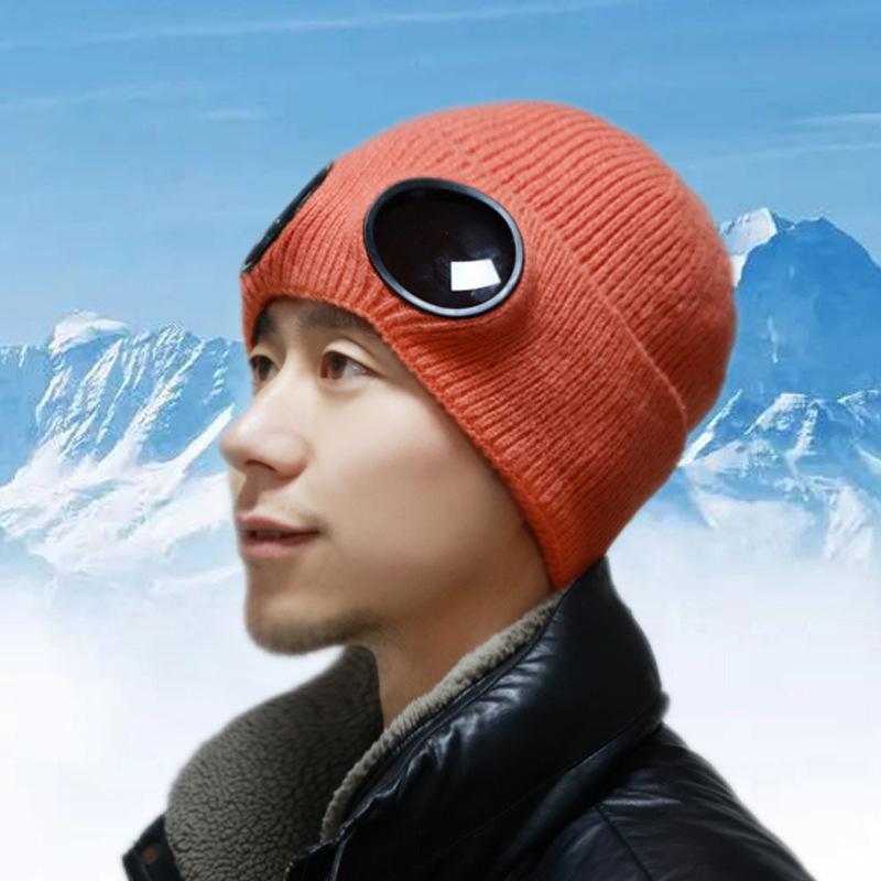 

Зимняя шапка с очками, ветрозащитная флисовая эластичная шапка, мужская и женская лыжная шапка от холода, шерстяная шапка с очками