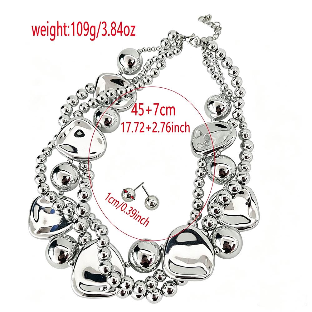 European-American Geometric Necklace & Earring Set - French Retro Style with Pearls for Formal Wear