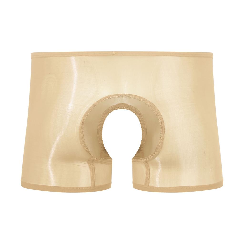 Herren Nahtlose Boxershorts Glänzend Eisig Seidige Unterwäsche Durchsichtiges Design Offener Schritt Jungen-Shorts Nachtwäsche