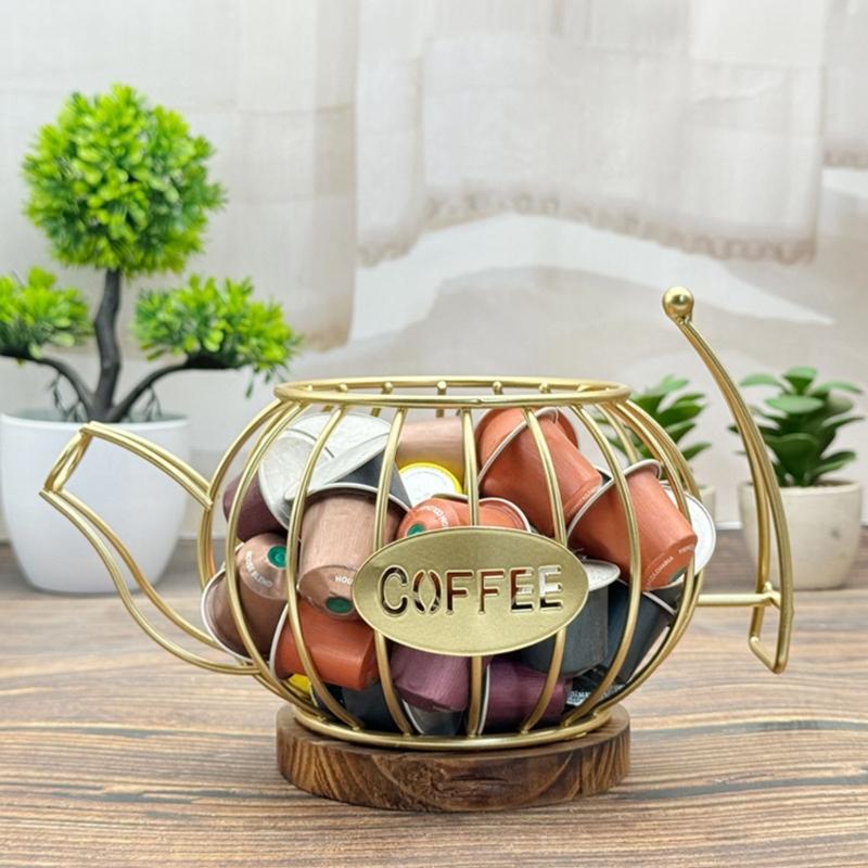 Decorative Coffee Pod Storage Basket With Large Capacity Iron Structure For Capsules Snacks Fruits Home Use
