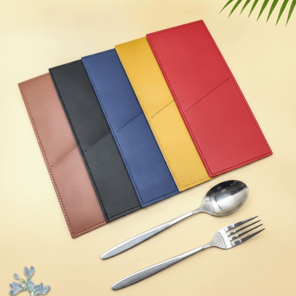 Open Pocket Cutlery Pouch PU Leather Silverware Pocket Durable Flatware Sleeve Protective Storage