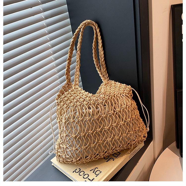 Hot Sale Hollow Shoulder Cotton Woven Bag New Flower Straw Bag Holiday Wind Beach Bag Versatile Women's Bag