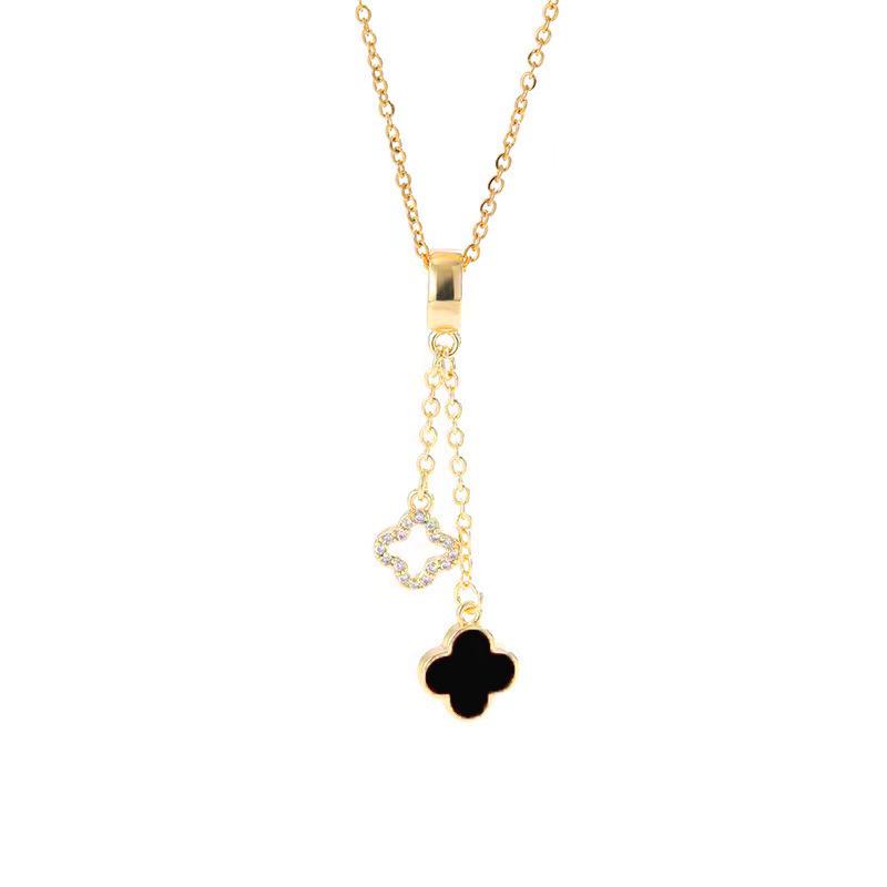 Korean Light Luxury Tassel Mother-of-Pearl Clover Pendant Diamond Necklace for Women - Versatile High-End Clavicle Jewelry
