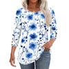 Women's Fashion Casual Floral Print Round Neck T-shirt Top With Seven Cuff Sleeves